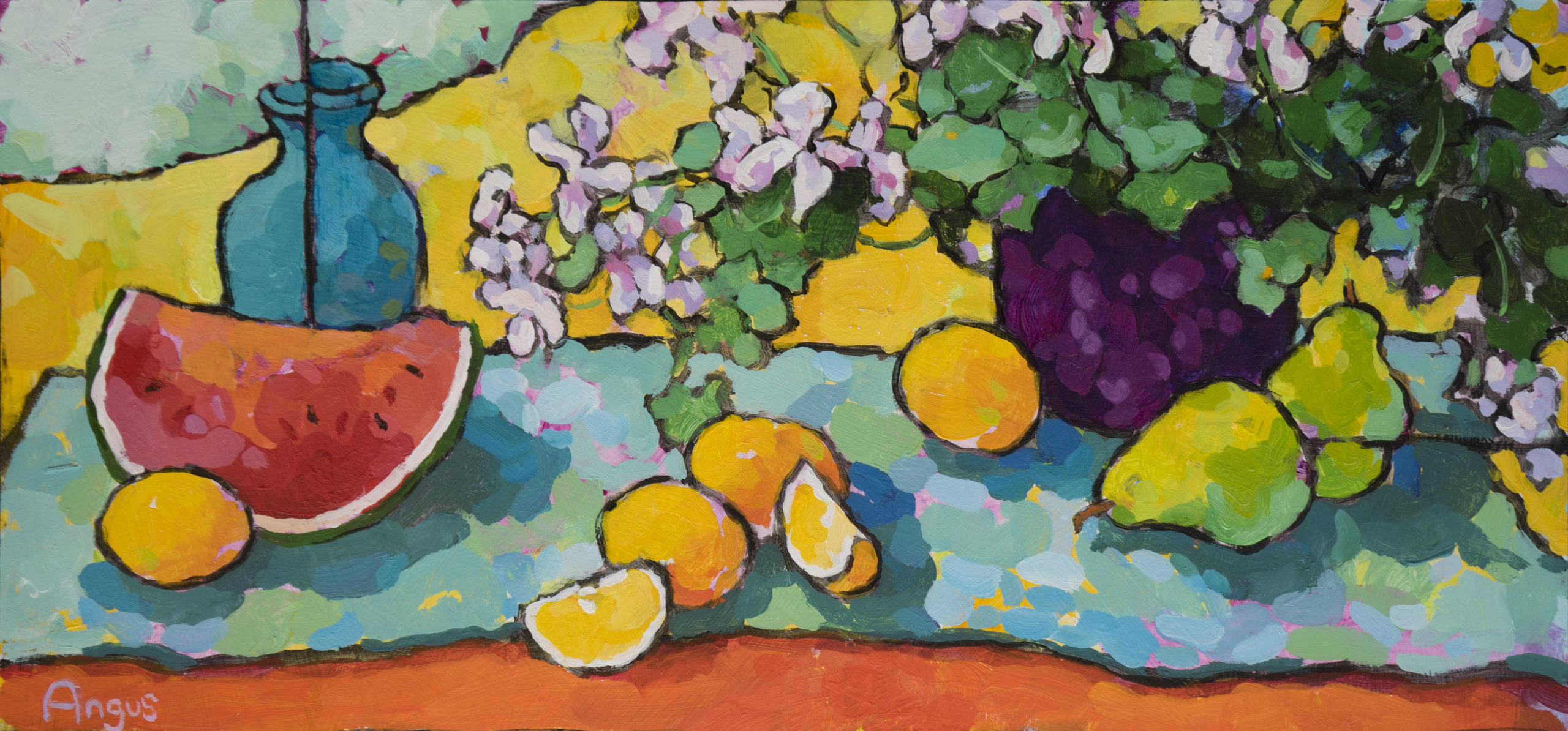 Angus Wilson - Pears, Lemons, & Watermelon on Orange Table